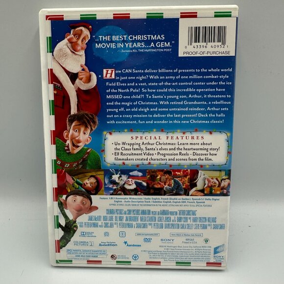 Arthur Christmas DVD Animated Comedy Family Film 2011 Sony Pictures English - Picture 2 of 3